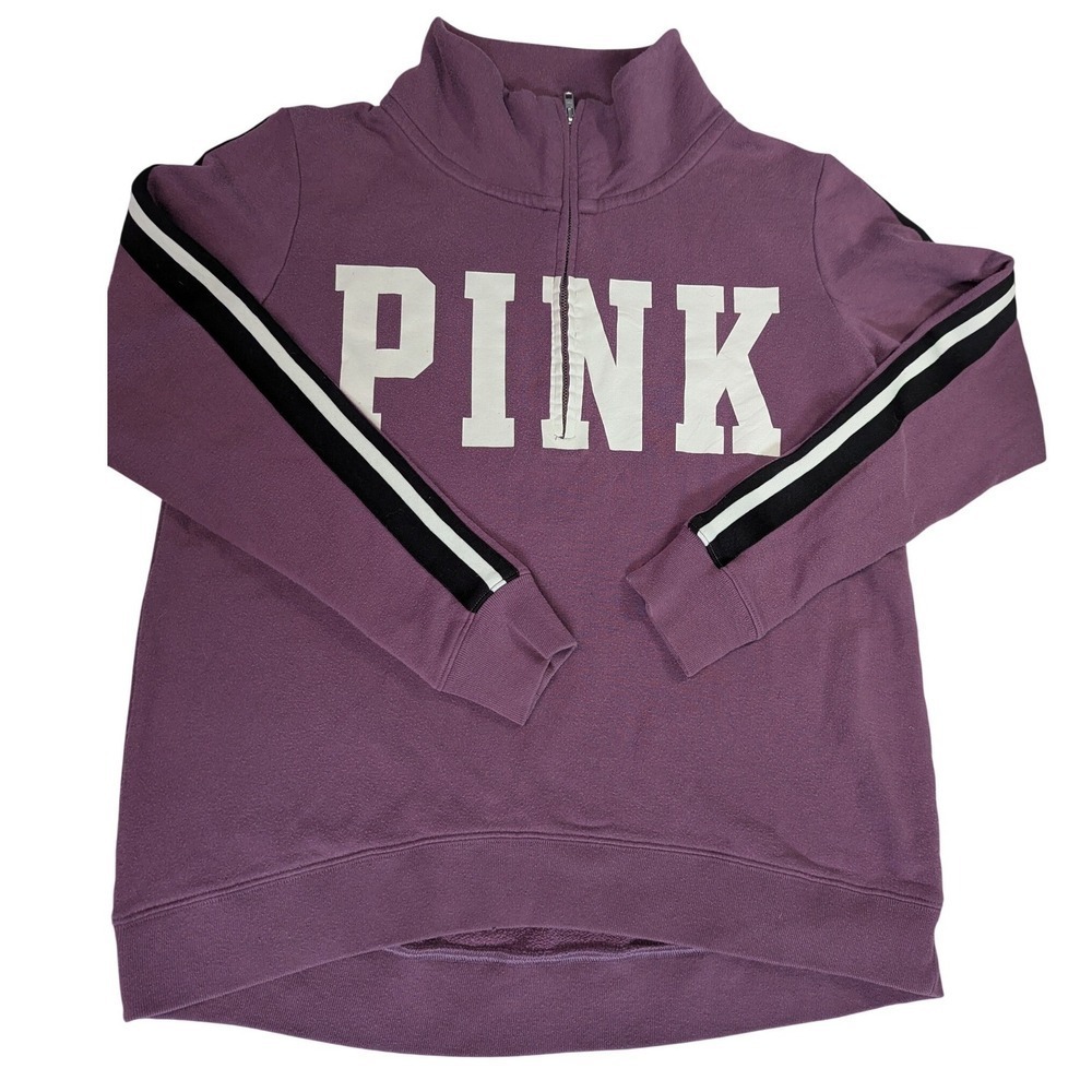 PINK Victoria's Secret Quarter Zip Pullover Sweatshirt Purple Striped Small